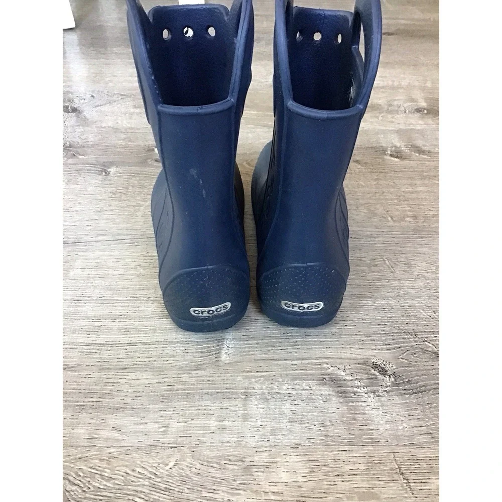 CROCS Handle It Rain Boots Child KIds Sz J3  Navy Blue Rubber Pull On Waterproof